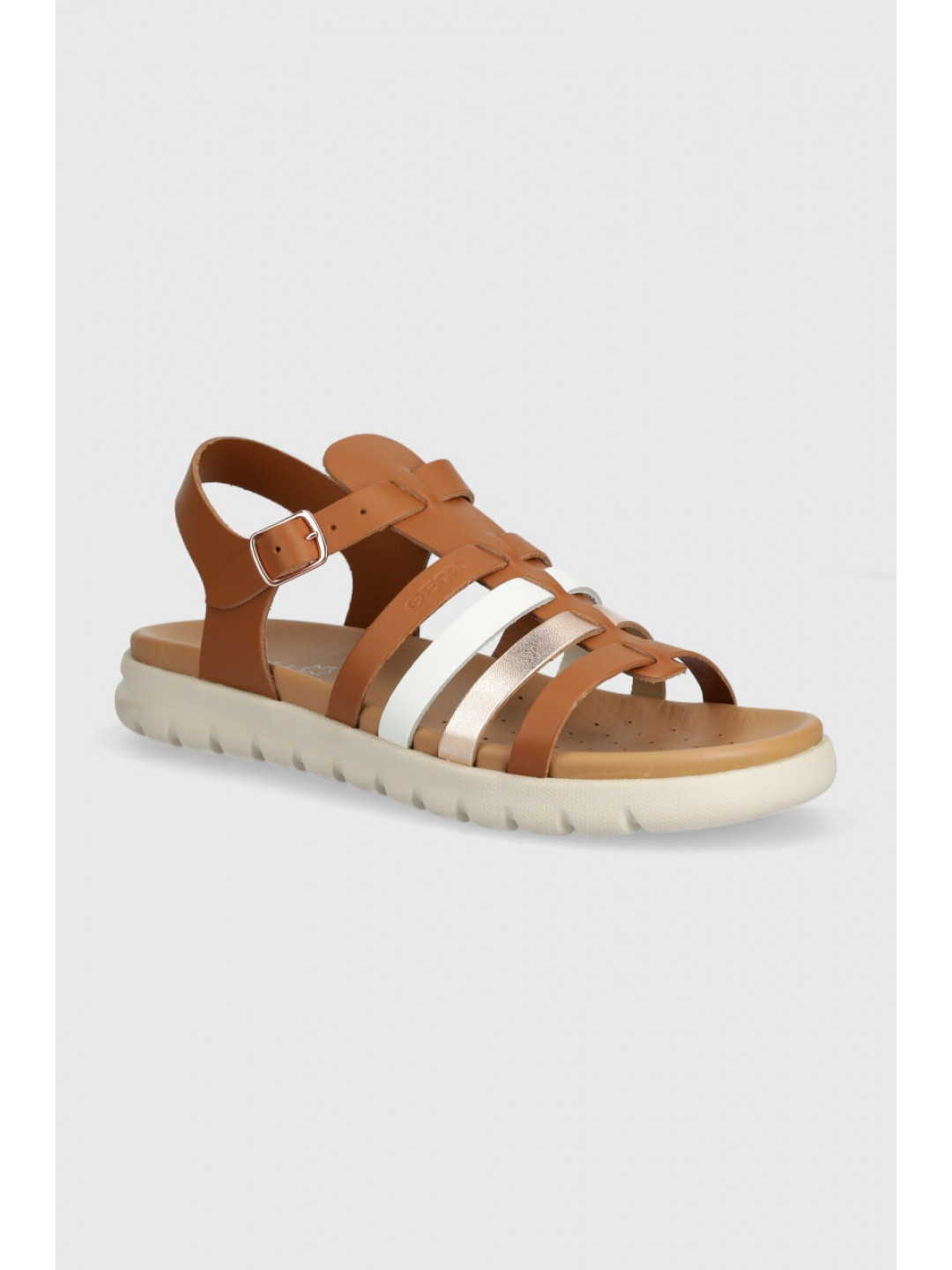 Dětské kožené sandály Geox SANDAL SOLEIMA hnědá barva